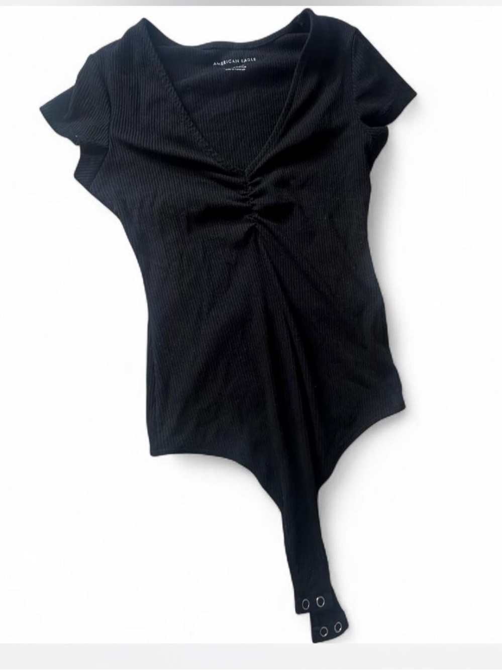 💜 American Eagle Black Ribbed Cap Sleeve V-Neck Bodysuit (S)